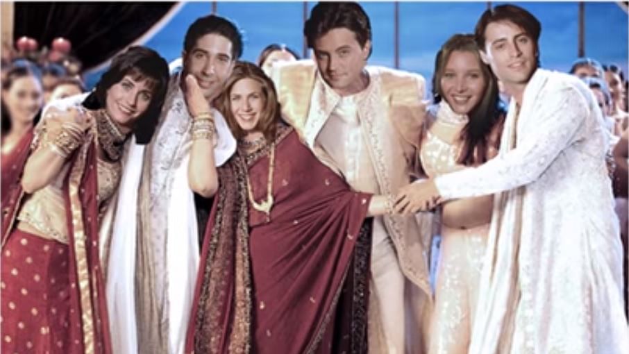 The characters from F.R.I.E.N.D.S in Kabhi Khushi Kabhi Gham, with Jennifer Aniston playing Jaya Bachchan(?) (Photo Courtesy: <a href="https://www.youtube.com/watch?v=puf6zs8usAY">Youtube screenshot</a>)