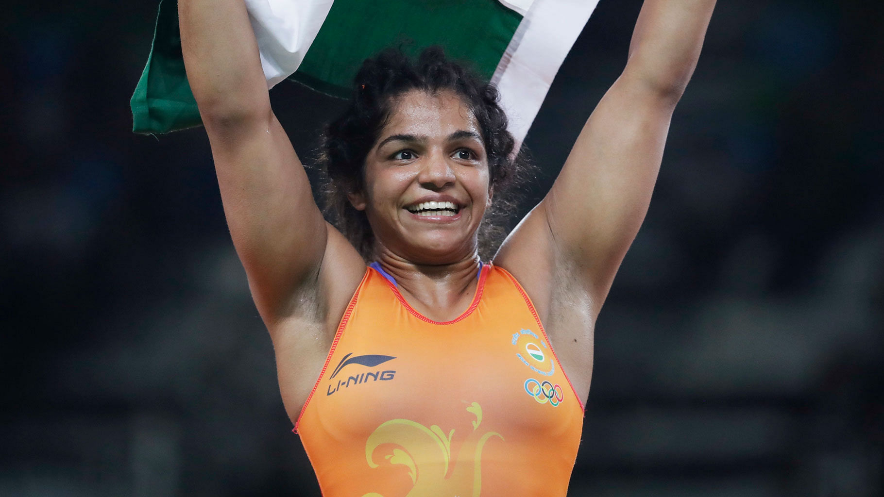 Sakshi Malik celebrates after winning India’s first medal at the Rio Olympics. (Photo: AP)&nbsp;