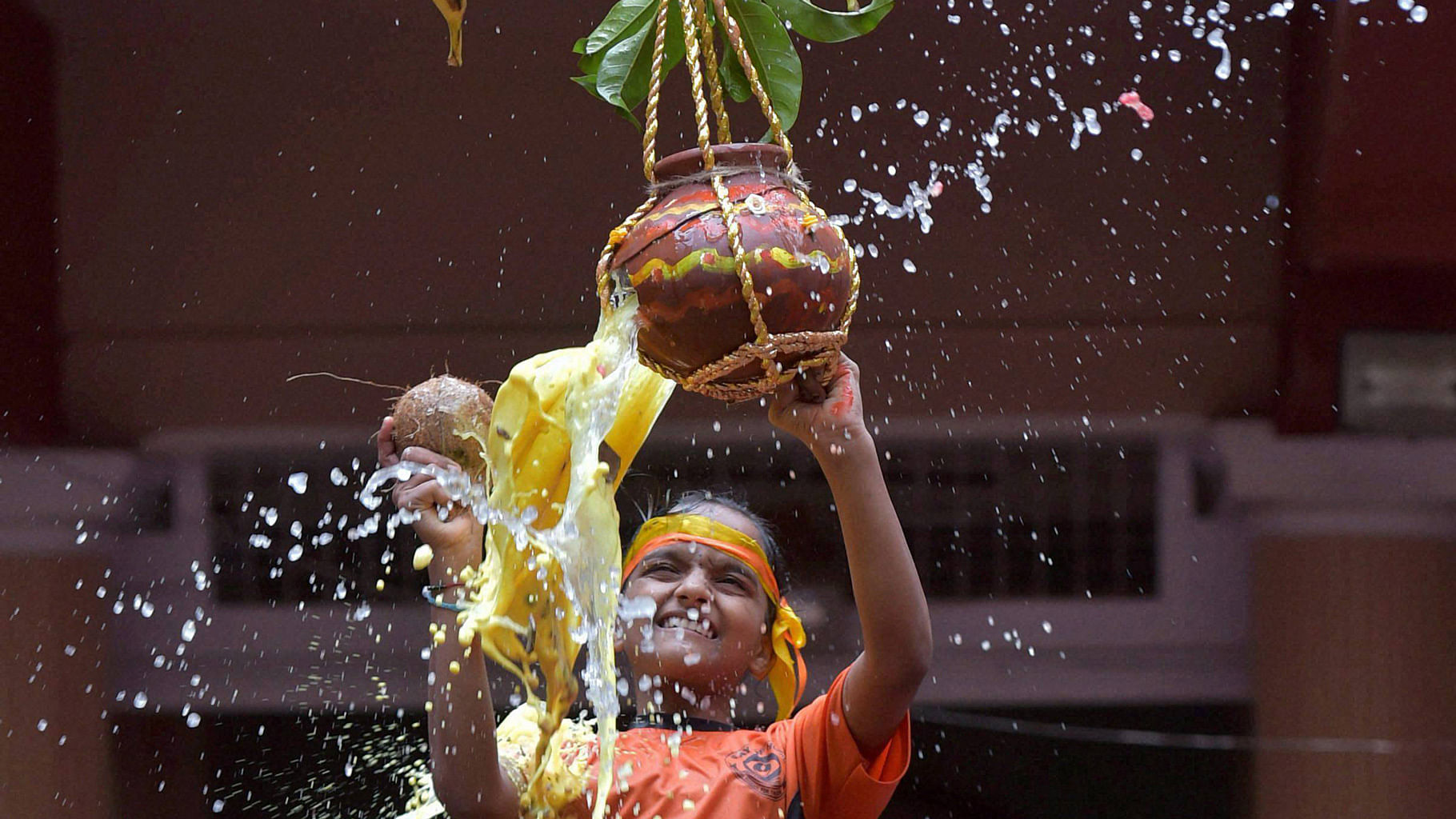 Students celebrate Dahi Handi in Mumbai on Wednesday.&nbsp;