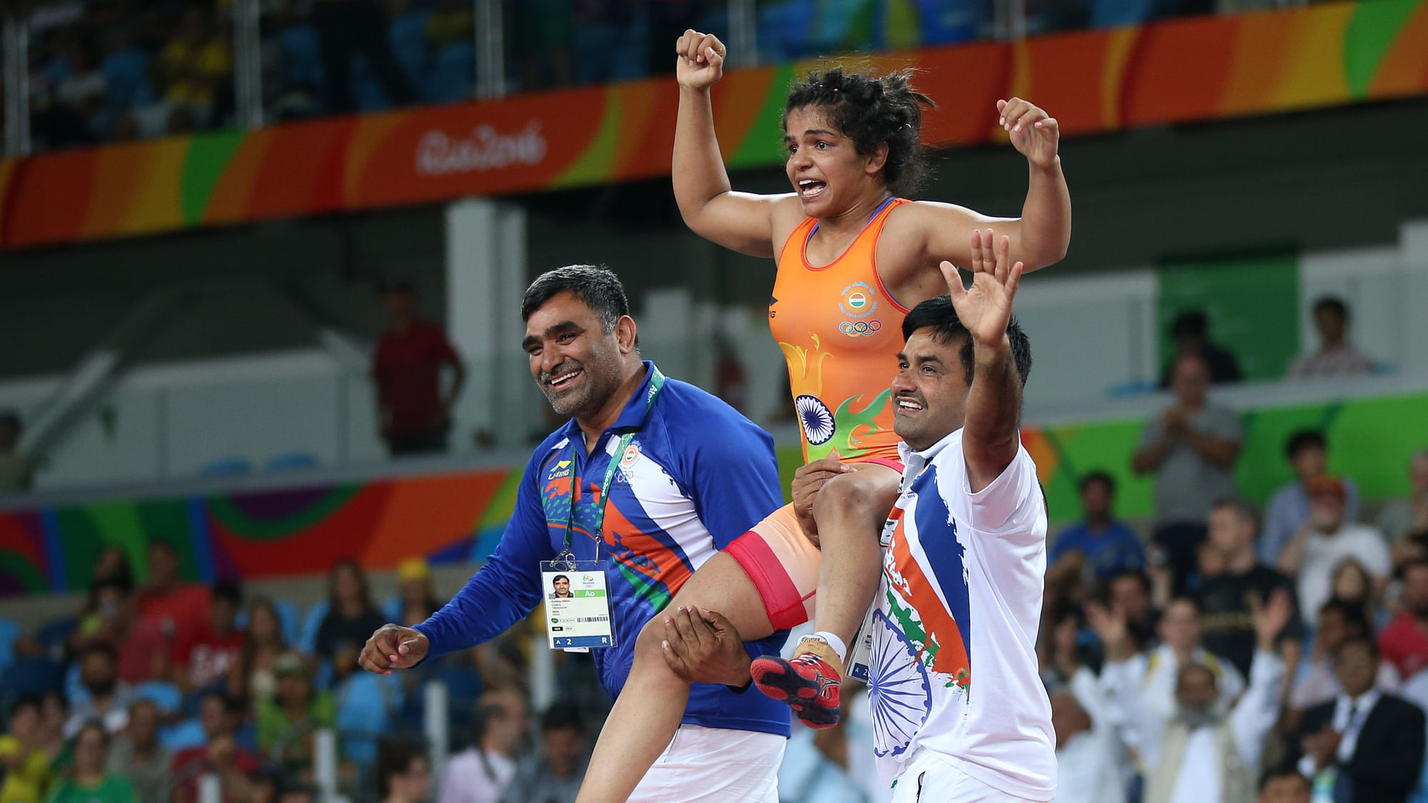Sakshi Malik after winning the bronze medal at Rio Olympics.(Photo: Reuters) 