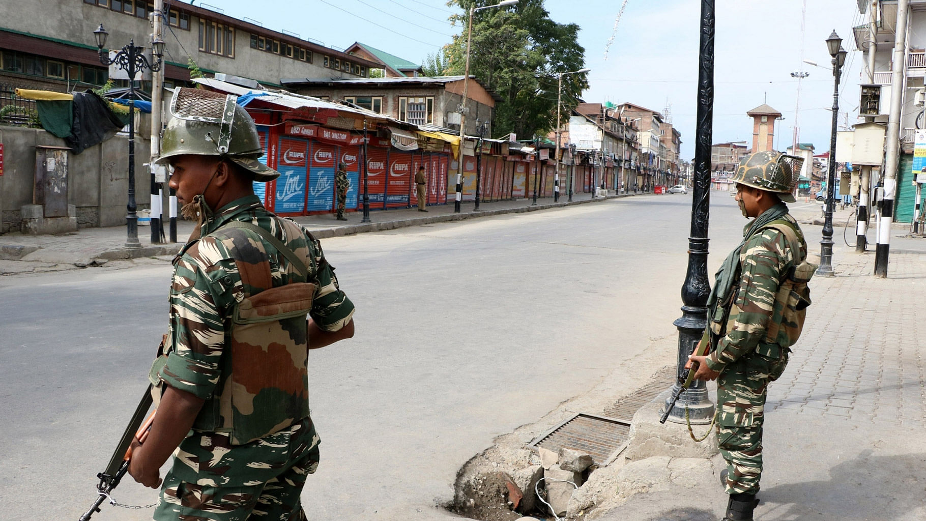 

Soldiers  on a Srinagar street when  curfew remained  imposed on the city till a few days ago.  (Photo: IANS)
