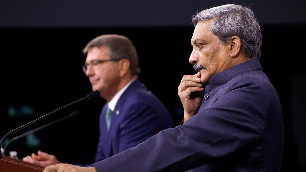 

Defence Secretary Ashton Carter and  Defence Minister Manohar Parrikar participate in a joint  news conference at the Pentagon,   29 August 2016. (Photo: AP)