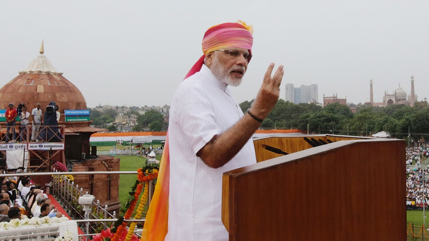 

Indian Prime Minister Narendra Modi speaks from the Red Fort on India’s Independence Day in New Delhi. (Photo: AP)