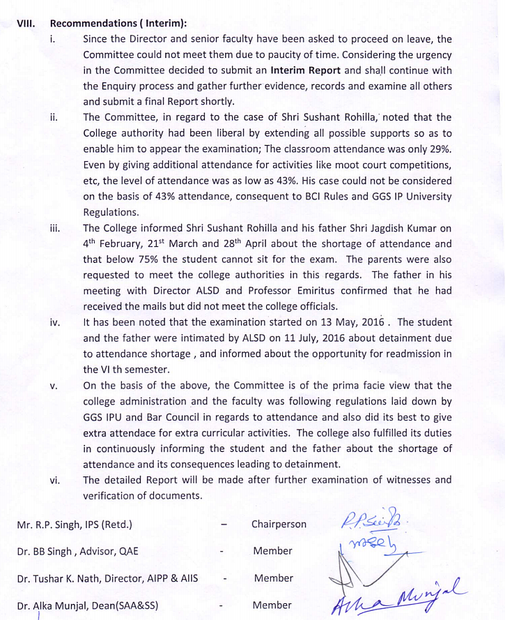 Interim report that was released after an enquiry committee investigated Sushant’s death. (Photo Courtesy: Amity Law School)
