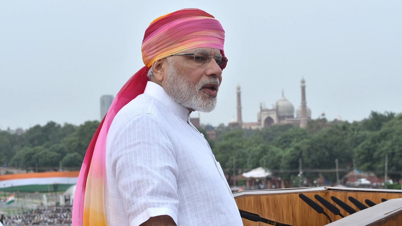 Prime Minister Narendra Modi delivering his speech on Independence Day. (Photo: IANS)