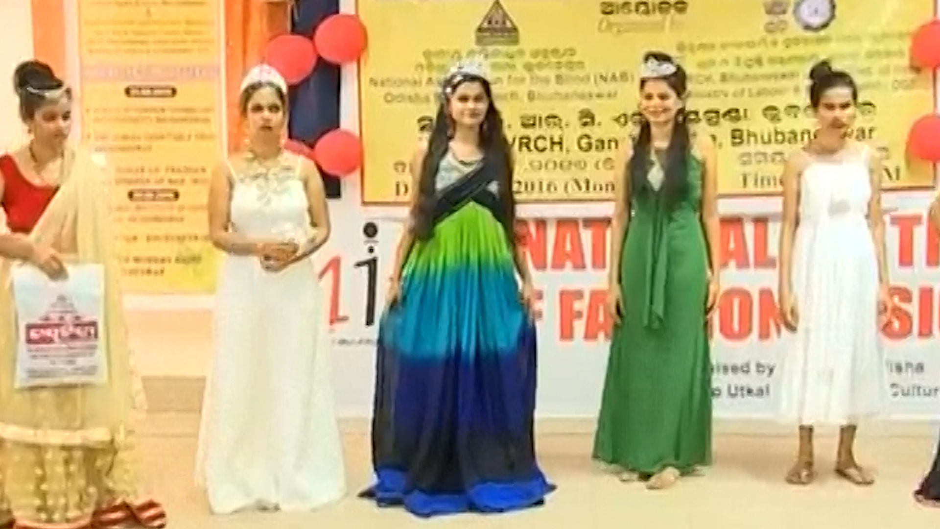 Visually impaired girls from Odisha walk the ramp for the State level Miss India Contest (Photo: ANI Screengrab)