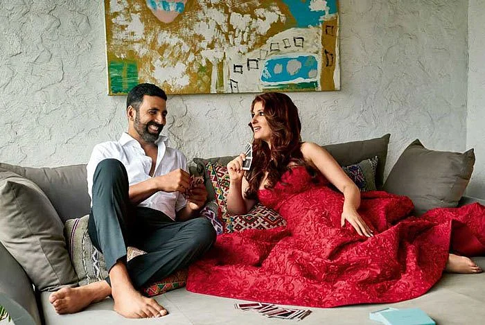 Akshay and Twinkle pose for Vogue in their Mumbai home (Photo courtesy: Vogue India)