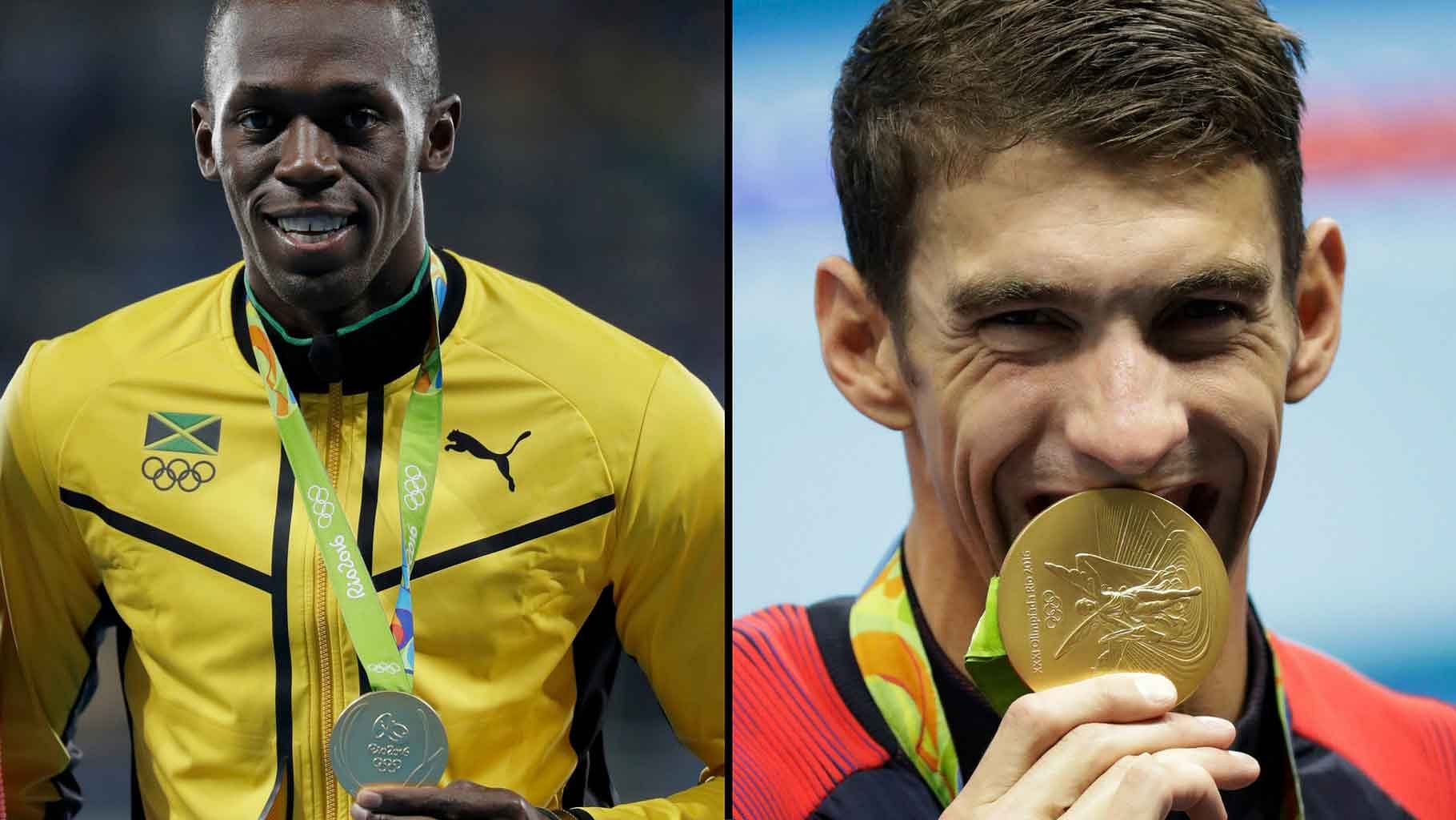 Usain Bolt (L) and Michael Phelps (R). (Photo: AP)