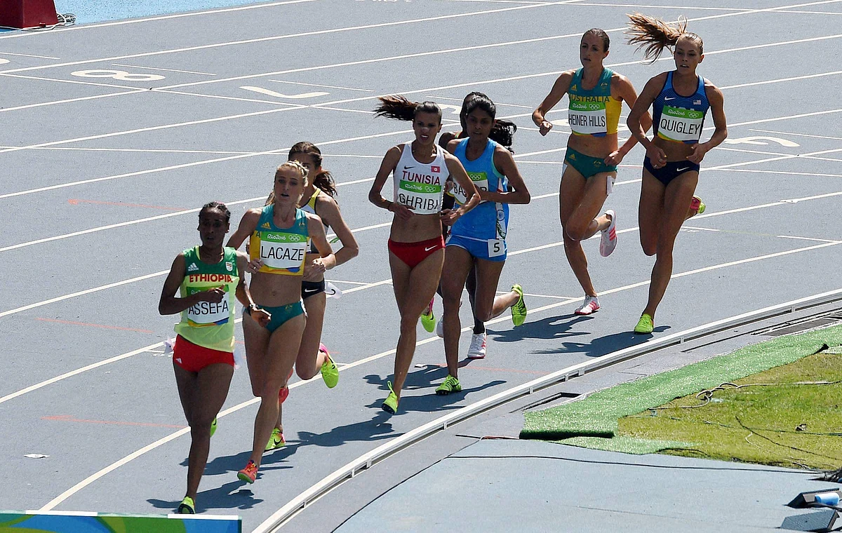 Lalita Babar runs during the finals of the 3000m steeplechase event. (Photo: PTI)
