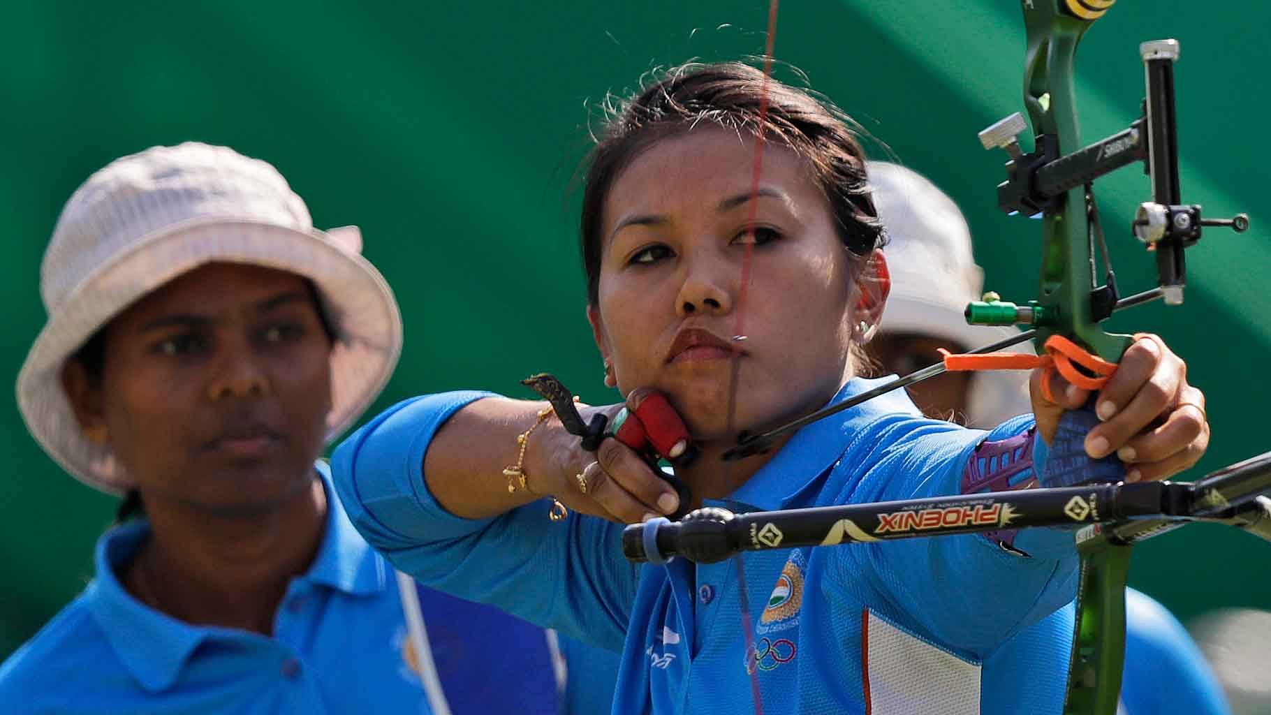 India’s Bombayla Devi Laishram releases her arrow during the archery competition at the Rio Olympics. (Photo: AP)