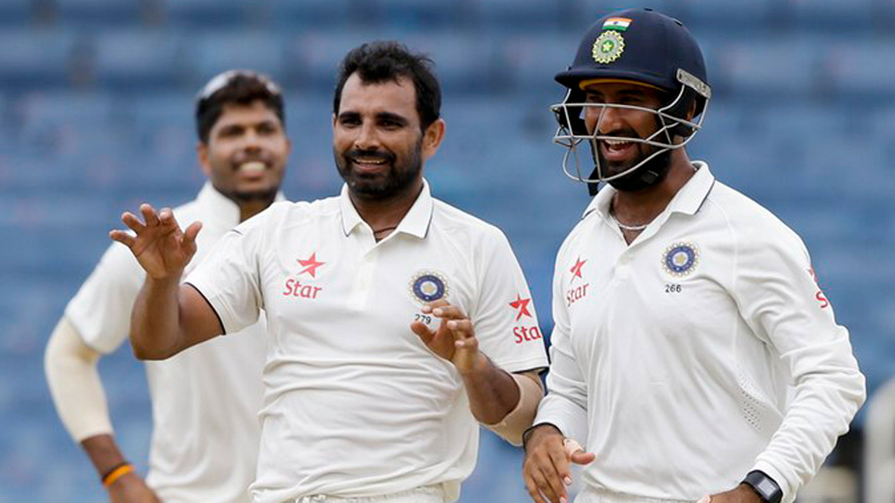 Mohammed Shami celebrates a wicket during the fourth day of the second Test against West Indies. (Photo: AP)