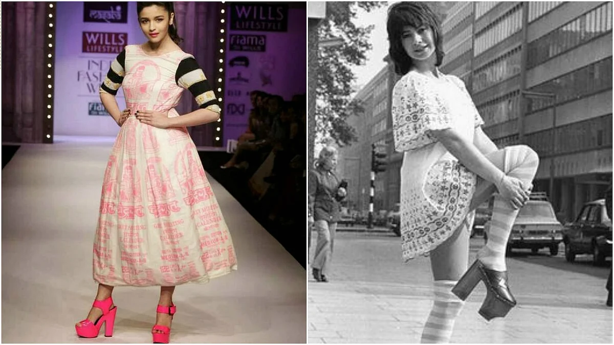 Alia Bhatt (left), chunky platform heels in the 70s. (Photo Courtesy: Pinterest.com)