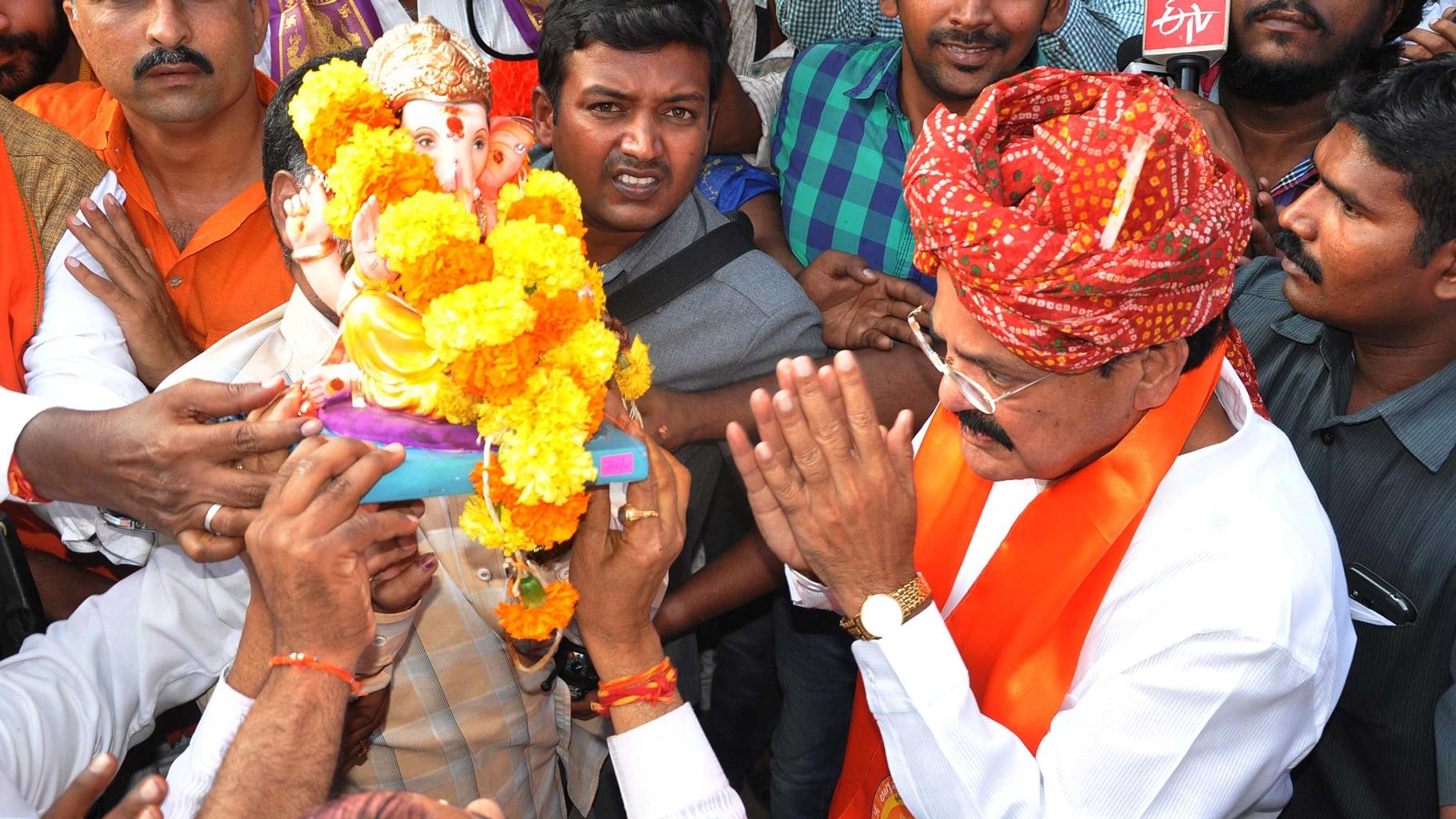 Hyderabad: Union Minister  M Venkaiah Naidu participates in Ganesh Visarjan  in Hyderabad. (Photo: IANS)