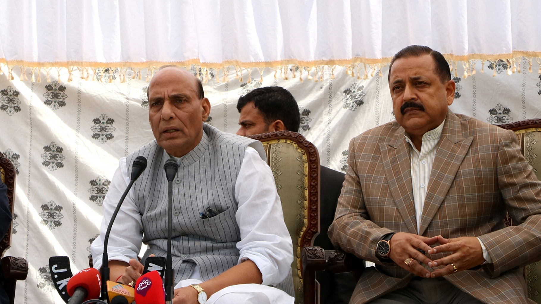 Home Minister Rajnath Singh was in Srinagar on Monday where he spoke on the Kashmir situation. (Photo: IANS)