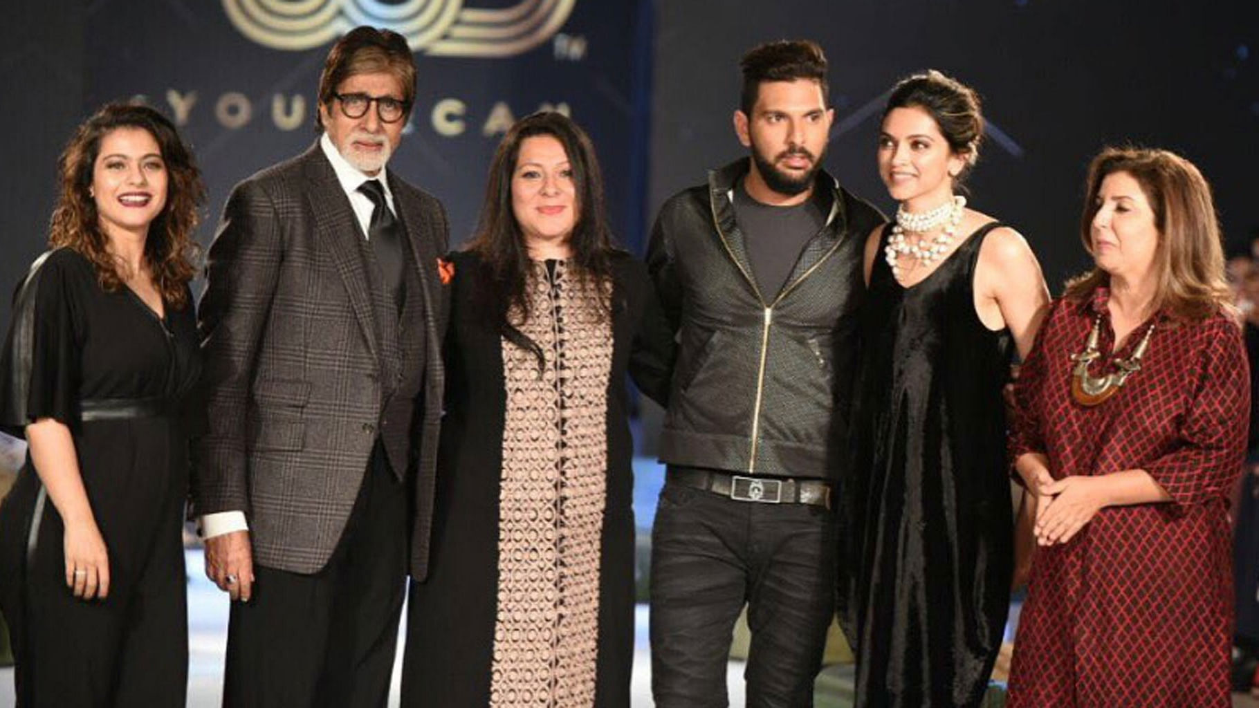 Bollywood celebrities along with Yuvraj Singh during the launch of YouWeCan fashion show in Mumbai. (Photo: Twitter/<a href="https://twitter.com/shantanunikhil">@Shantanunikhil</a>)