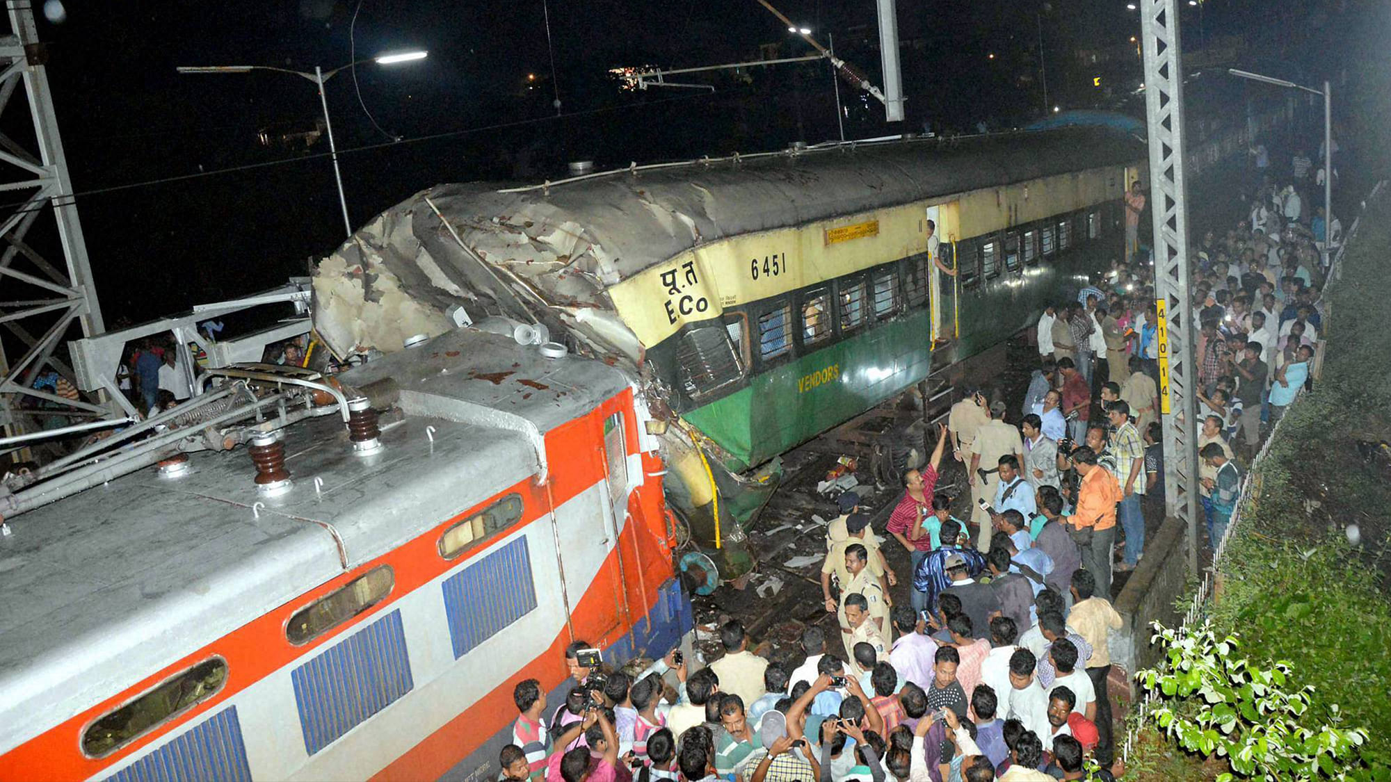 Bhadrak passenger DMU train rammed into a stationary goods train at Kathajodi passenger halt in Cuttack on Thursday. (Photo: PTI)
