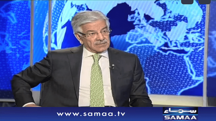 Pakistan Defence Minister Khawaja Muhammad Asif in an interview with SAMAA TV. (Photo Courtesy: YouTube screengrab)