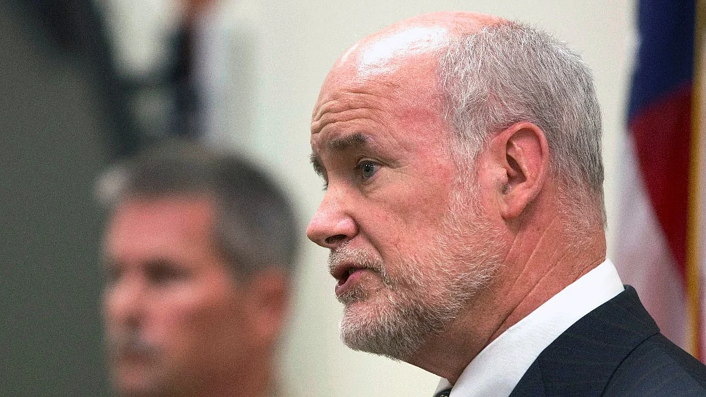Yuba County District Attorney Patrick McGrath announces the arrests at a news conference on 13 September. (Photo: AP)