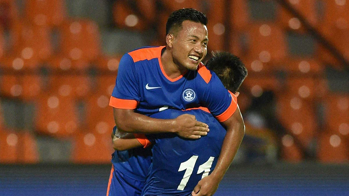 Mumbai: Indian football players celebrate the goal against Puerto Rico in Mumbai on Saturday. (Photo: PTI)