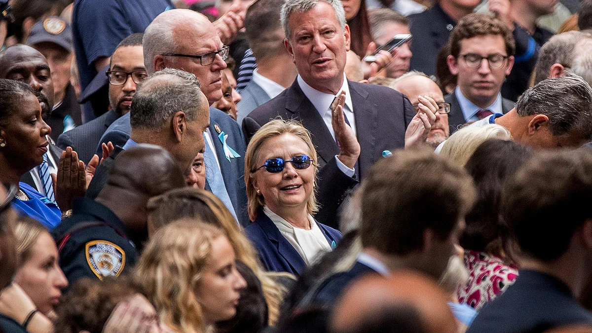 Democratic presidential candidate Hillary Clinton attending a September 11 memorial, in New York, Sunday. (Photo: AP)