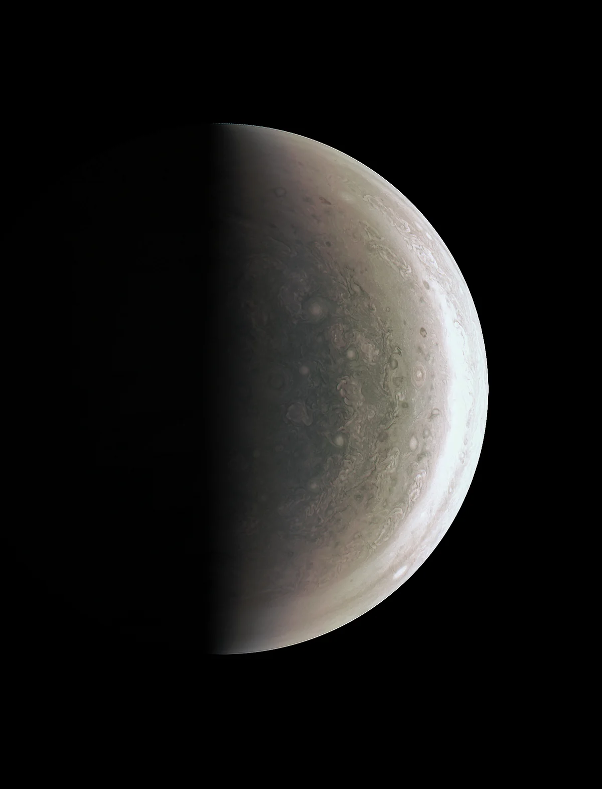 This image provided by NASA provides a new perspective on Jupiter’s south pole, seen when the Juno spacecraft was about 94,500 km away. (Photo: AP)