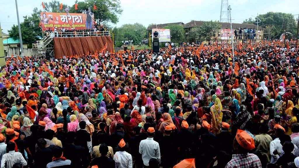 Maratha Community members holding a protest rally demanding reservation and justice for Kopardi rape victim in Maharashtra on Monday. (Photo: PTI)