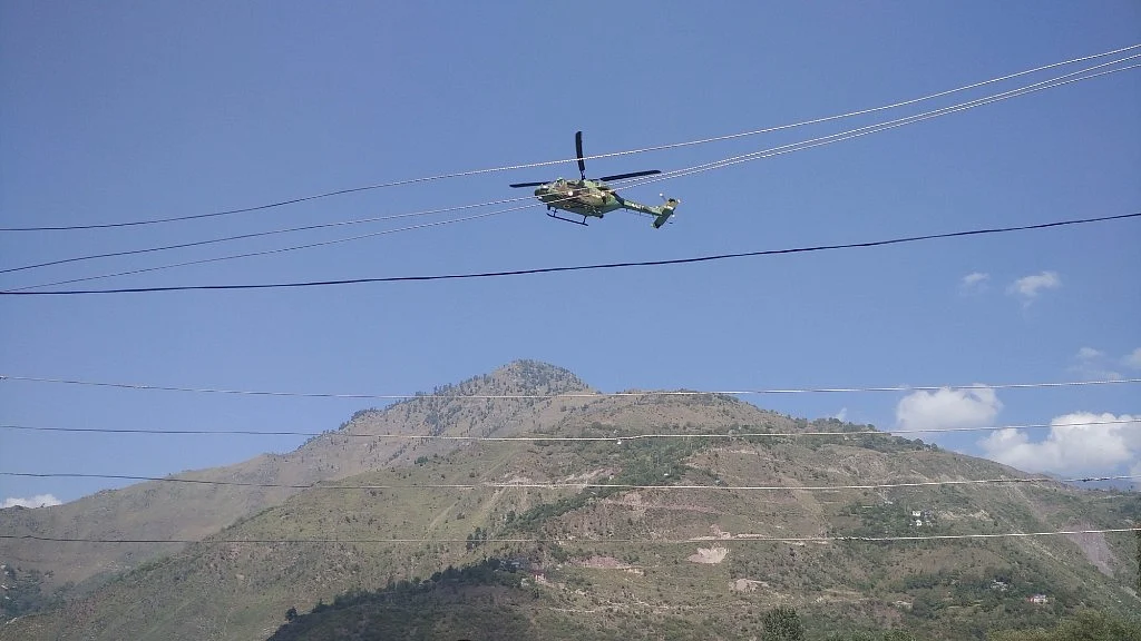 An army helicopter approaches Uri army camp that was attacked by terrorists on 18 September, 2016. (Photo: IANS)