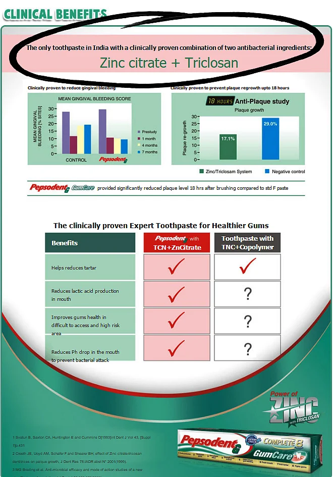 A screenshot from the Pepsodent website. Ironically, the only area in which Triclosan has proved to be effective is in the fight against gingivitis.
