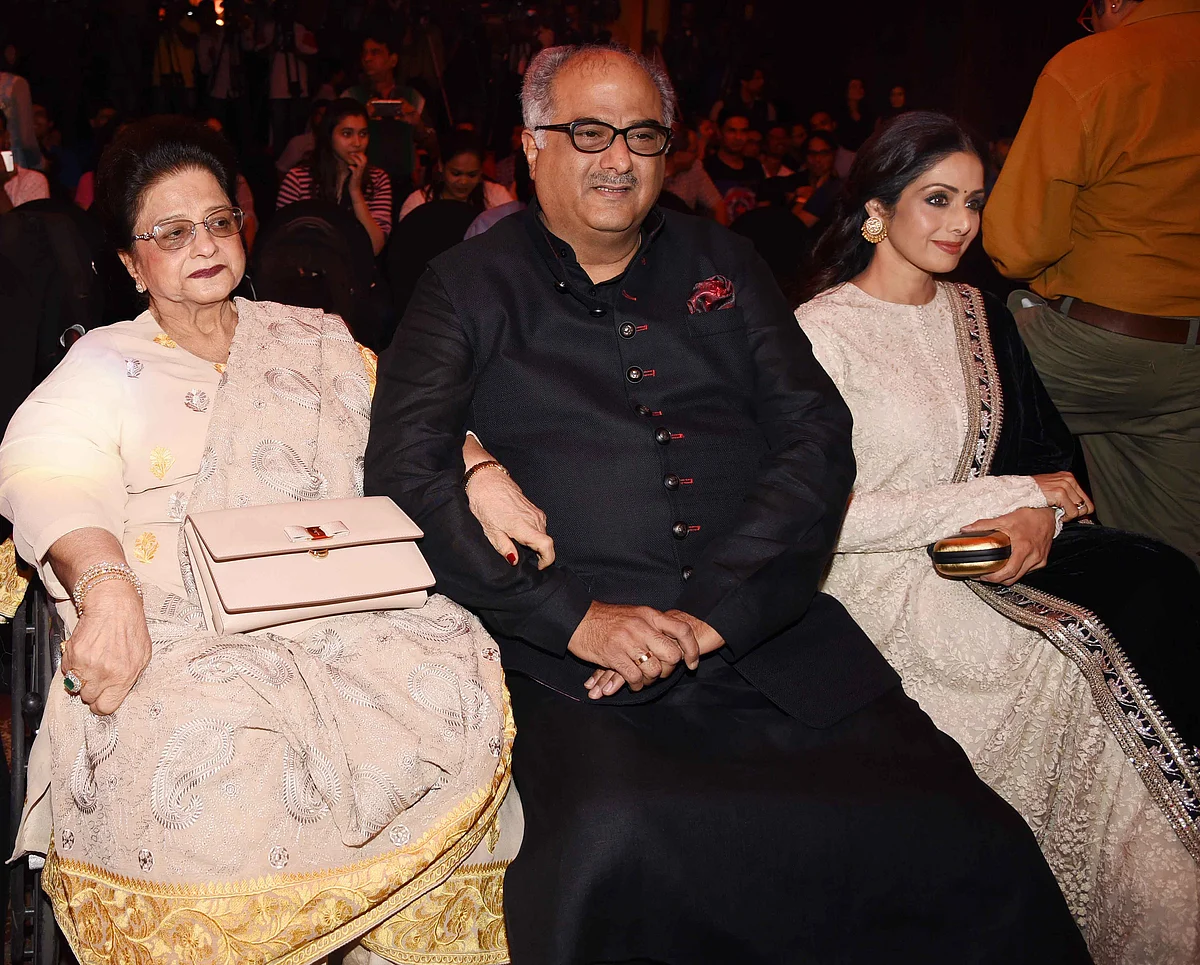 Boney Kapoor with mother Nirmal Kapoor and wife Sridevi took the front seat at the <i>Mirzya</i> music launch. (Photo: Yogen Shah)