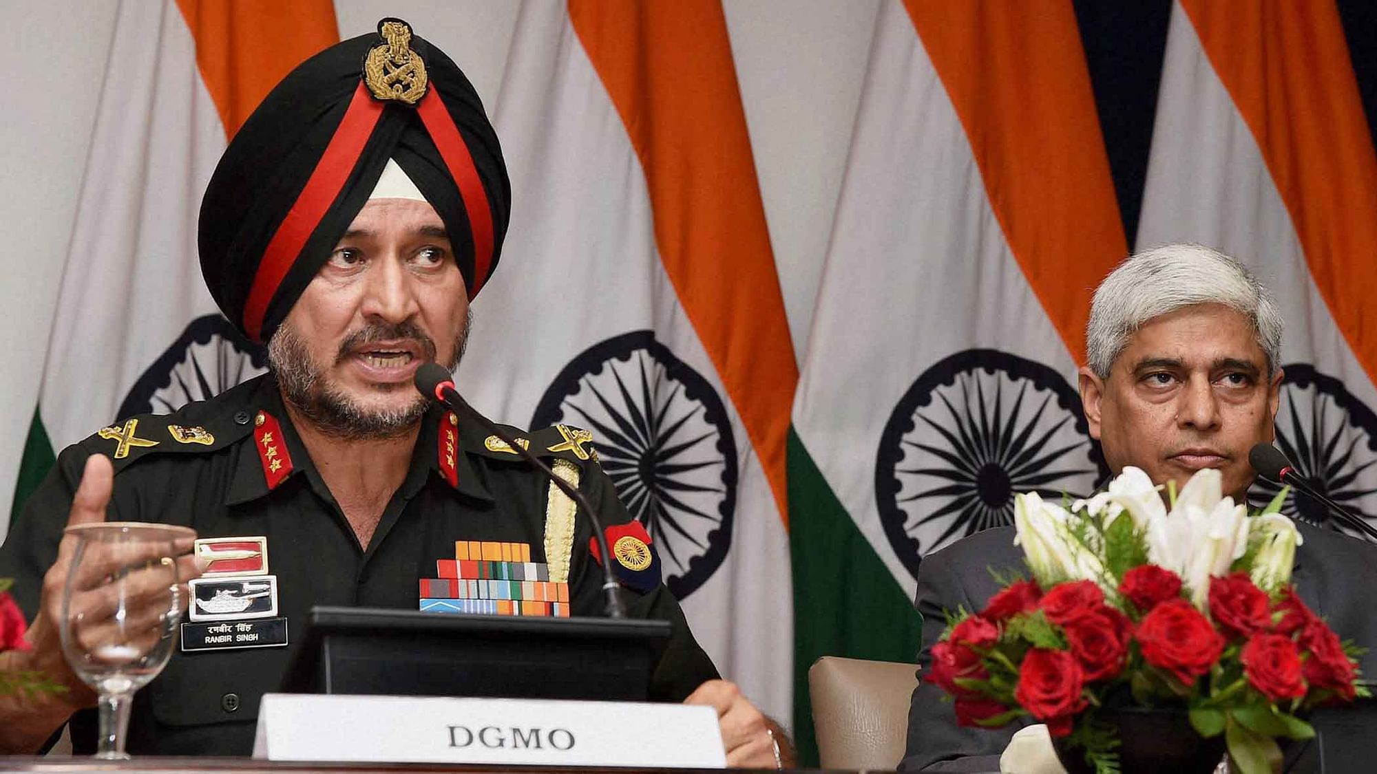 DGMO Lt Gen Ranbir Singh during a joint press briefing of Defence Ministry and External Affairs Ministry. (Photo: PTI)