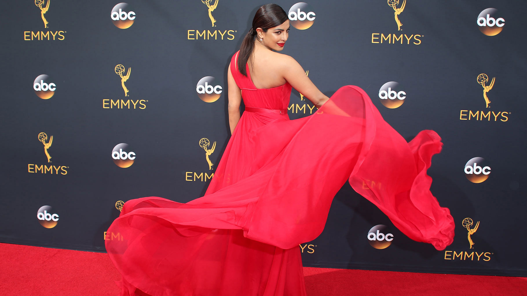 Priyanka shows off her Jason Wu designer dress at the Emmys. (Photo: Reuters)