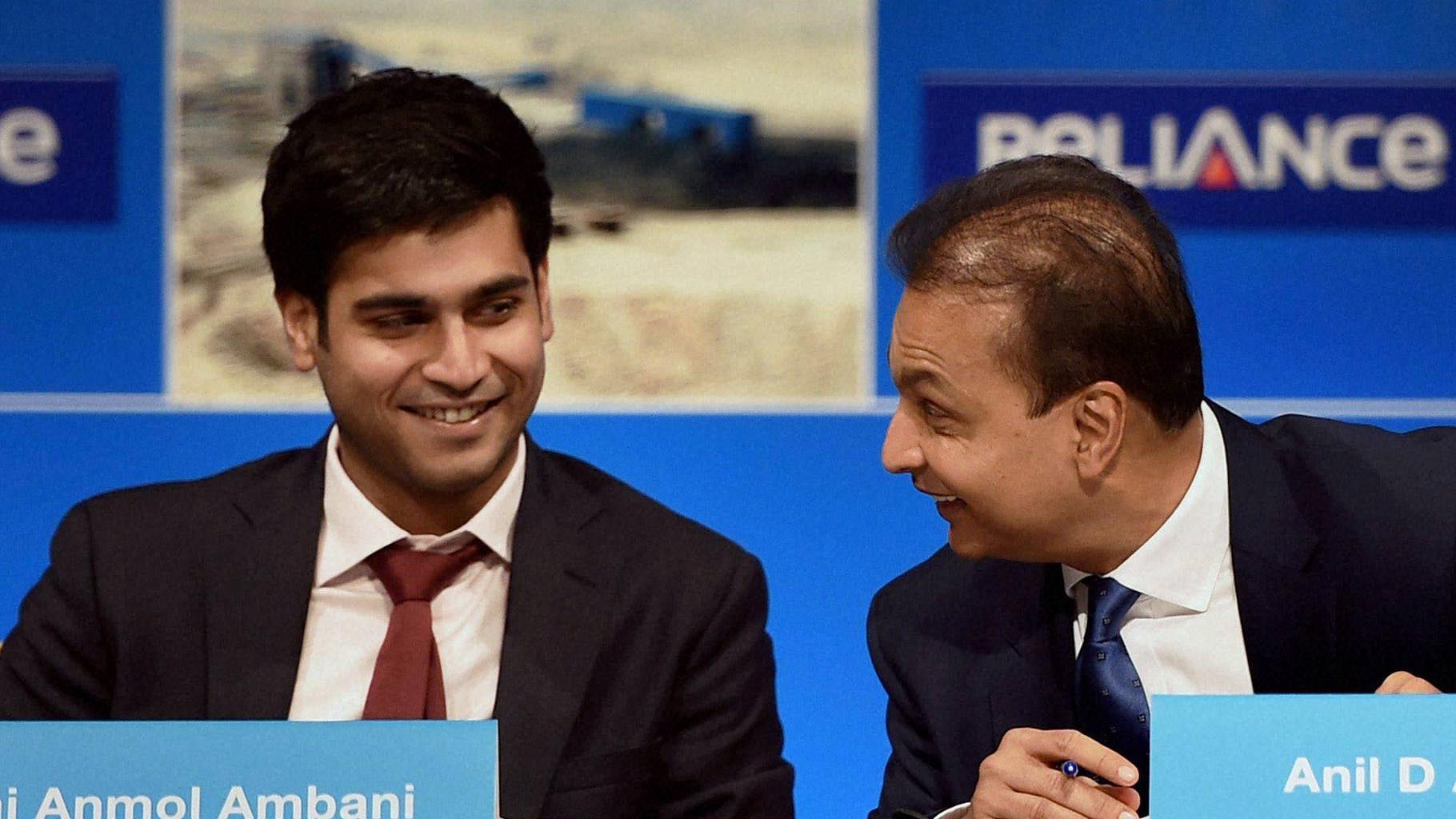 File photo of Chairman Reliance Infrastructure Anil Ambani and his son Jai Anmol Ambani.&nbsp;