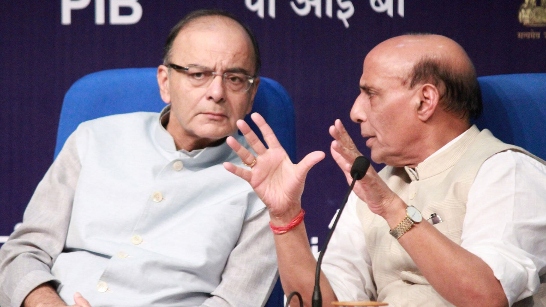 Home Minister Rajnath Singh and Union Minister for Finance and Corporate Affairs Arun Jaitley in New Delhi on 12 August 2016. (Photo: IANS)
