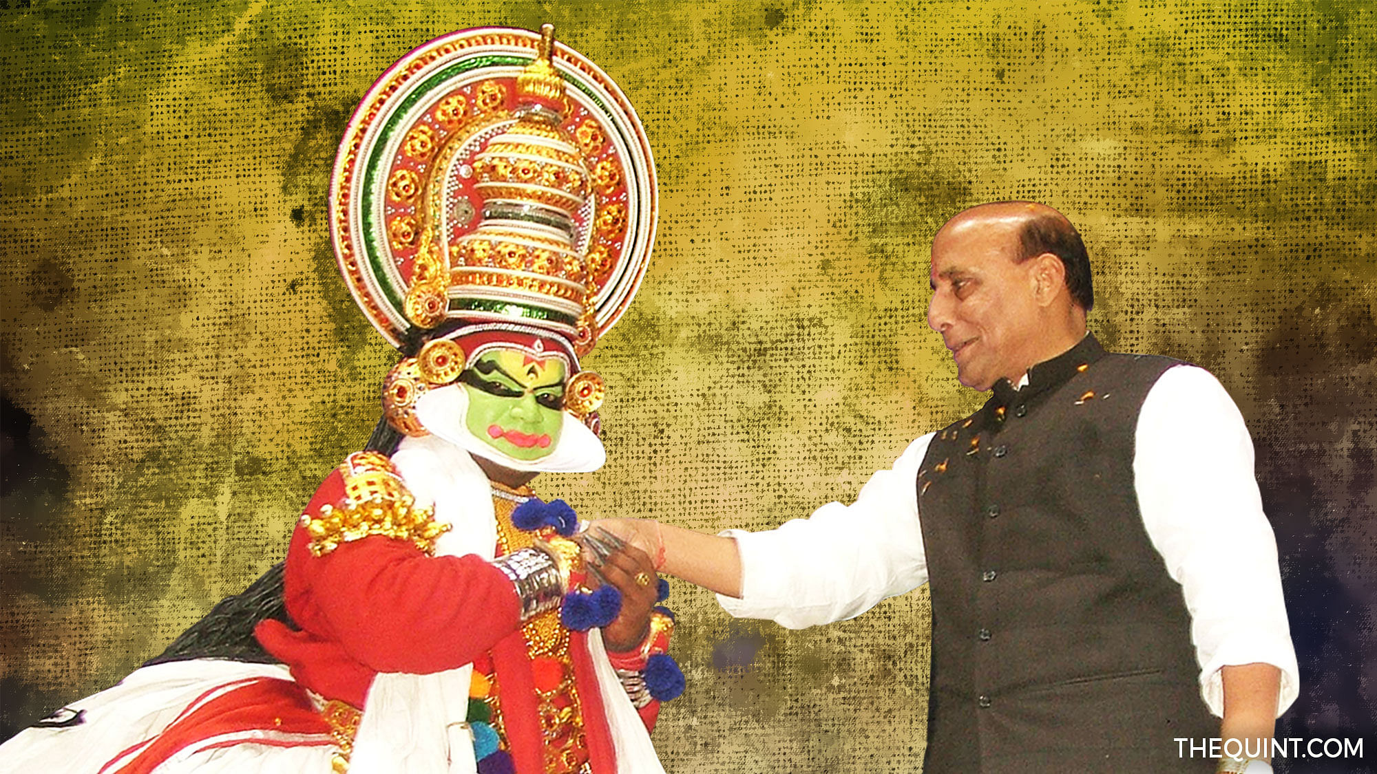 File photo of Rajnath Singh participating in Pongal celebrations organised by the BJP South Indian cell. (Photo: <a href="http://www.bjp.org/component/joomgallery/2013/january/bjp-national-president-shri-rajnath-singh-and-shri-m-venkaiah-naidu-at-pongal-and-sankranti-celebration-organised-by-bjp-south-indian-cell-at-talkatora-stadium-on-january-27-2013/bjp-national-president-shri-rajnath-singh-and-shri-m-venkaiah-naidu-at-pongal-and-sankranti-celebration-organised-by-bjp-south-indian-cell-at-talkatora-stadium-on-january-27-2013-20038">bjp.org</a>/ Altered by <b>The Quint</b>)