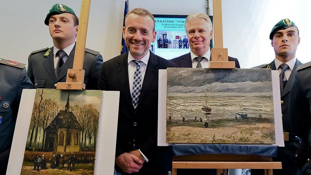 The paintings which had been stolen in an Amsterdam museum in 2002, were recovered by Naples investigators among the assets of a Camorra group. (Photo: AP)