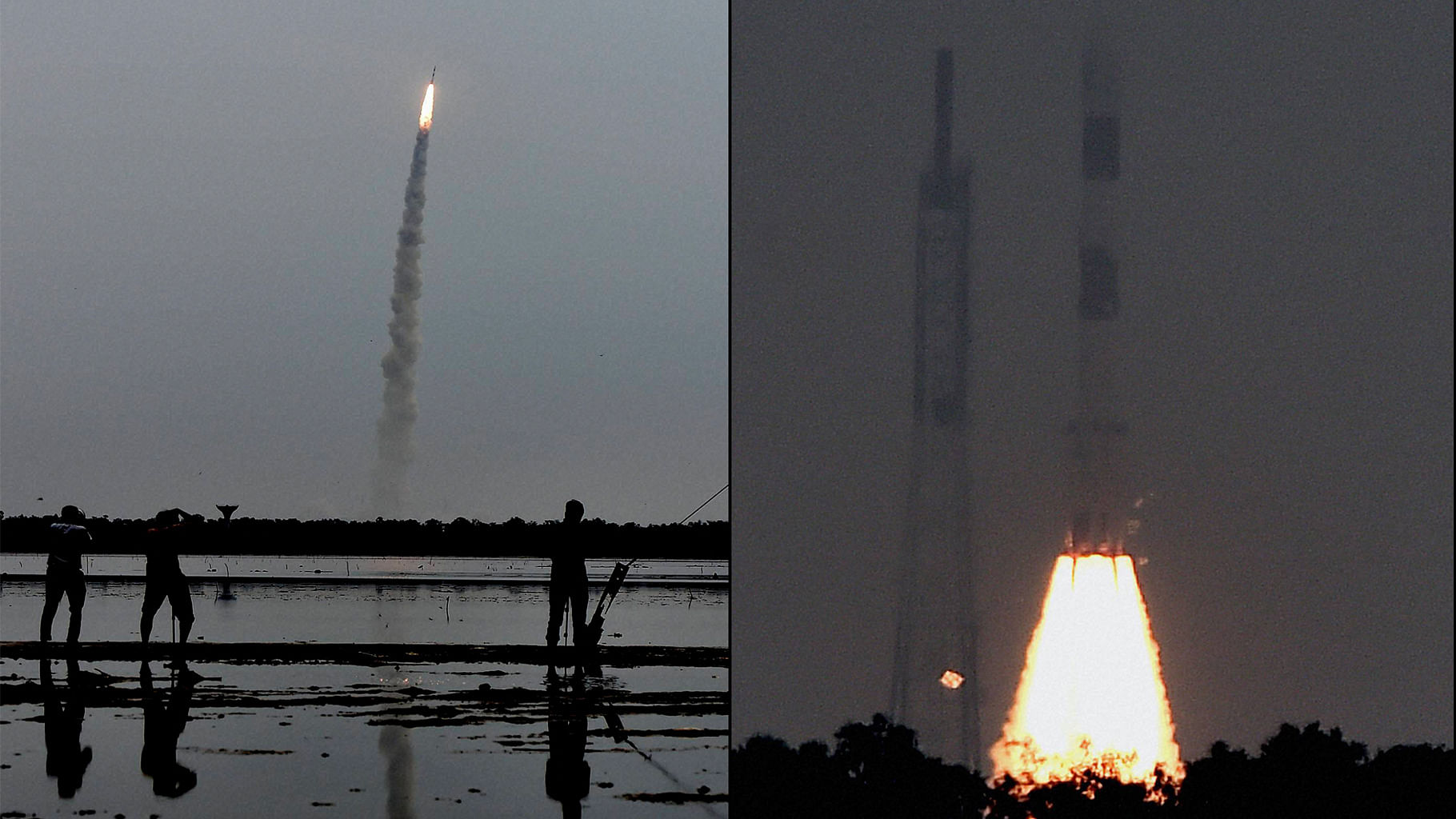 Indian Space Research Organisation (ISRO)‘s PSLV C35 carrying SCATSAT-1 and seven other satellites, lifts off from Satish Dhawan Space Center in Sriharikota on Monday. (Photo: PTI)