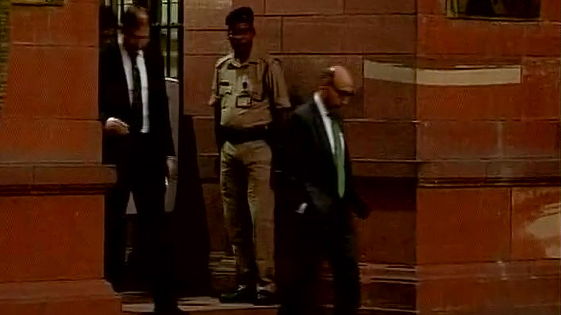 Pakistan High Commissioner to India Abdul Basit arrives for the meeting. (Photo: ANI)