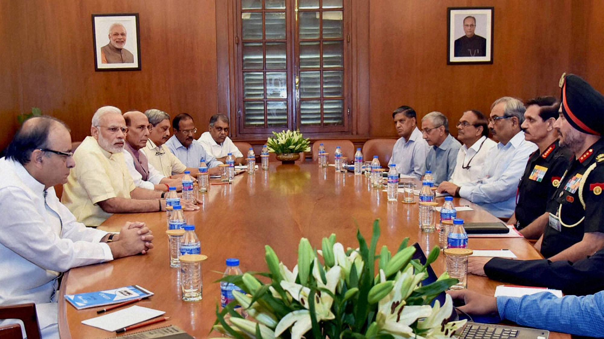 The Prime Minister, Shri Narendra Modi chairing the CCS meeting on the situation on LoC, in New Delhi on Thursday. (Photo: PTI)