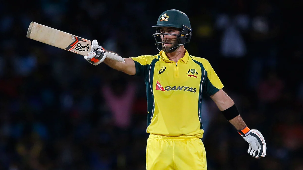 Glenn Maxwell raises his bat after scoring the second fifty of the T20 series against Sri Lanka. (Photo: AP)
