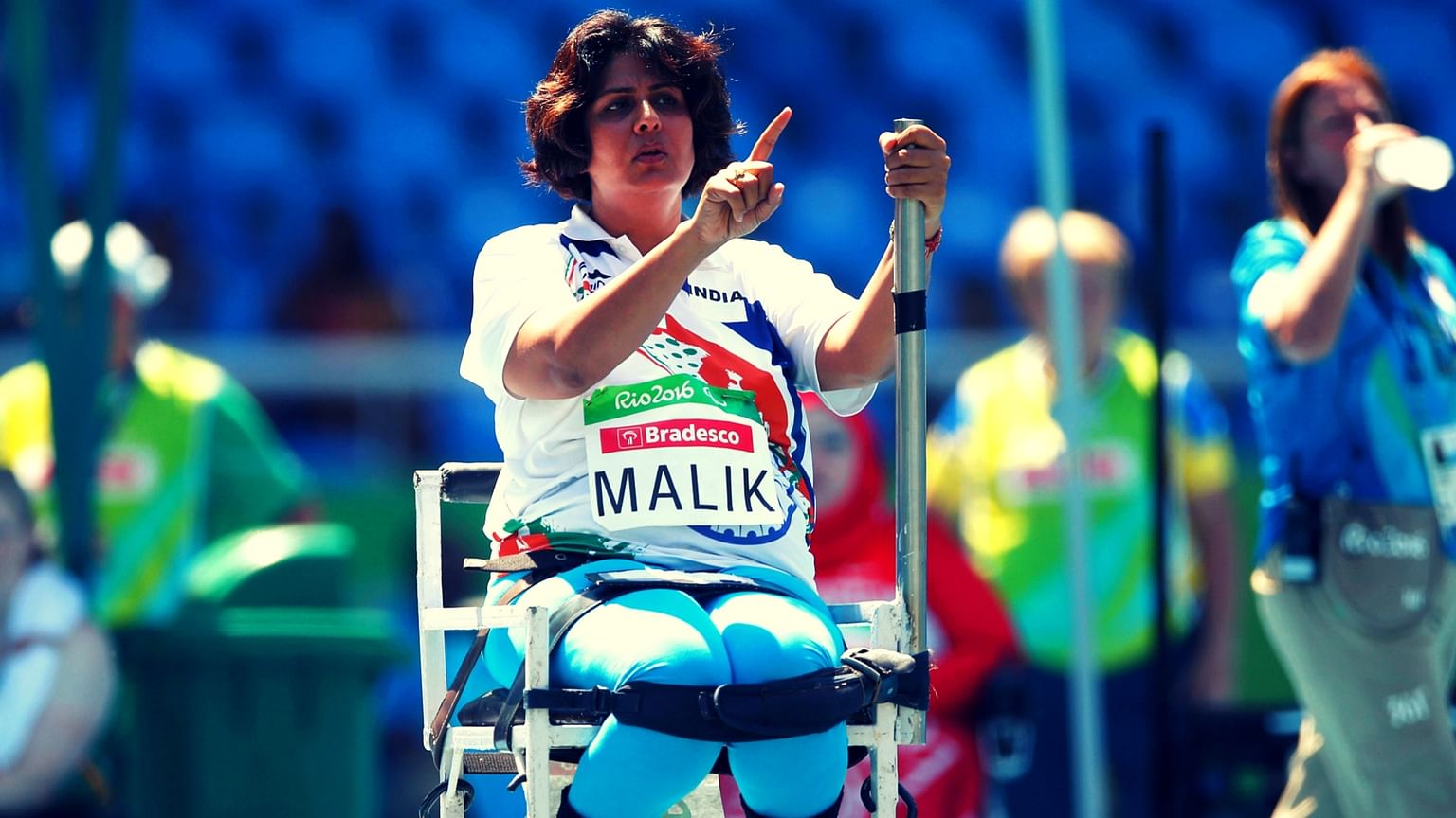 India’s Deepa Malik gestures as she competes in the women’s shotput event at the Rio Paralympics. (Photo: AP)