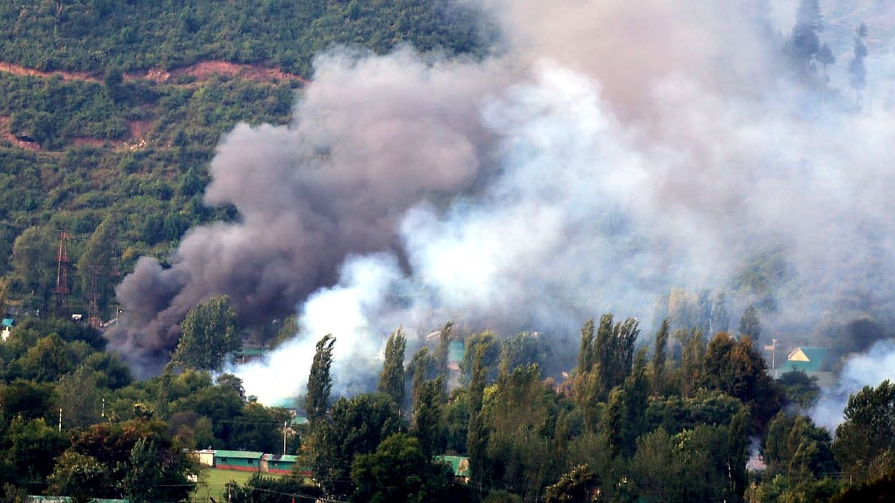 Smoke billows out of Uri army camp that was attacked by terrorists on 18 Sept, 2016. (Photo: IANS)&nbsp;