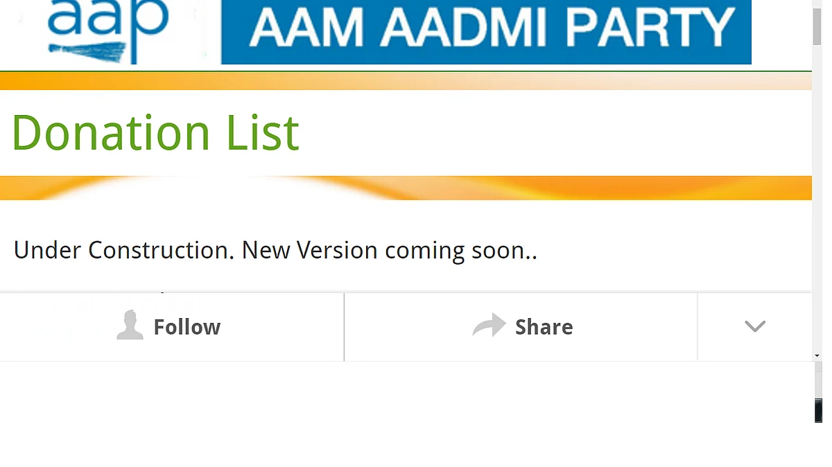 Screenshot of the donors list on the AAP’s website. (Photo Courtesy: <a href="http://aamaadmiparty.org/donation-list">aamaadmiparty.org</a>)
