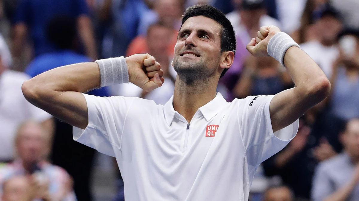 Novak Djokovic reacts after defeating Gael Monfils after the semifinals of the US Open. (Photo: AP)