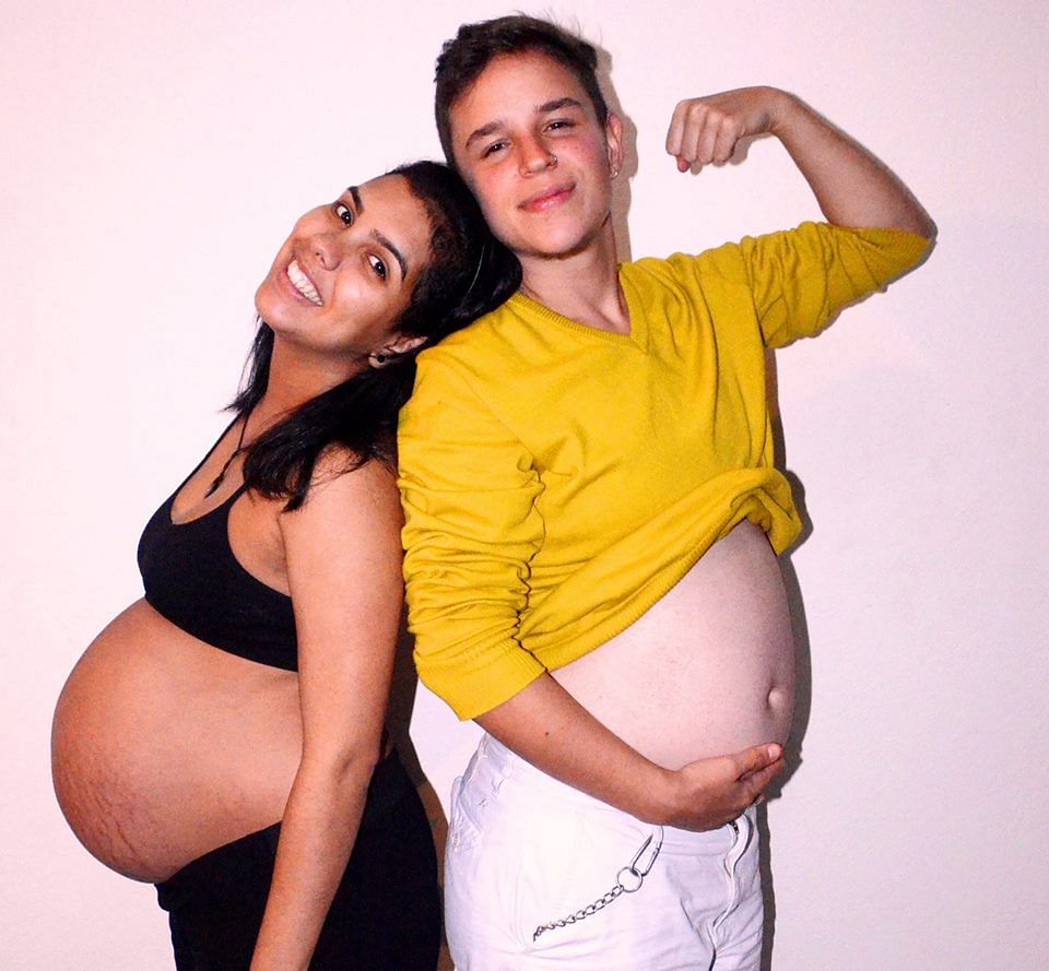 Fernando Machado, who was born female, gave birth to a child with Diane Rodriguez, who was born a male.