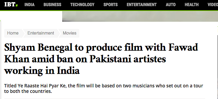 Veteran filmmaker Shyam Benegal is not producing a Indo-Pak film featuring Fawad Khan.