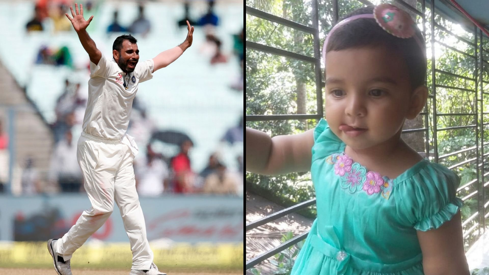 Mohammed Shami (L) and Aaira (R). (Photo: Altered by <b>The Quint)</b>