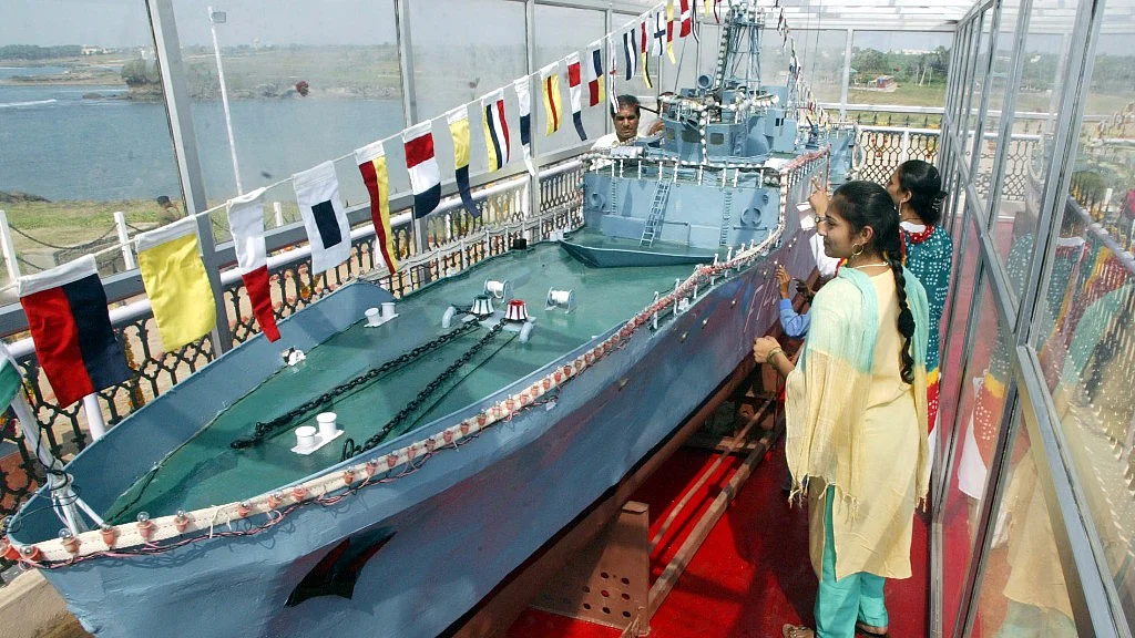 People look at a model of INS “Khukri” in Diu during a wreath-laying ceremony for 18 naval officers and 176 sailors killed during the Indian-Pakistan war in 1971. (File photo: Reuters)