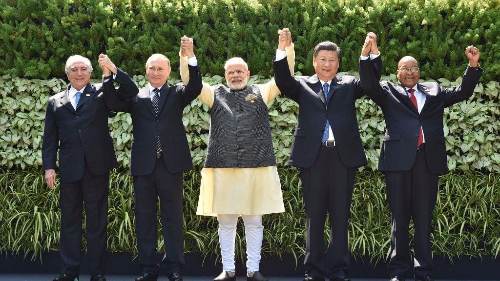 Prime Minister  Narendra Modi in the BRICS Leaders’ family photograph at the BRICS Summit venue, in Goa on 16 October  2016. (Photo Courtesy: Press Information Bureau)