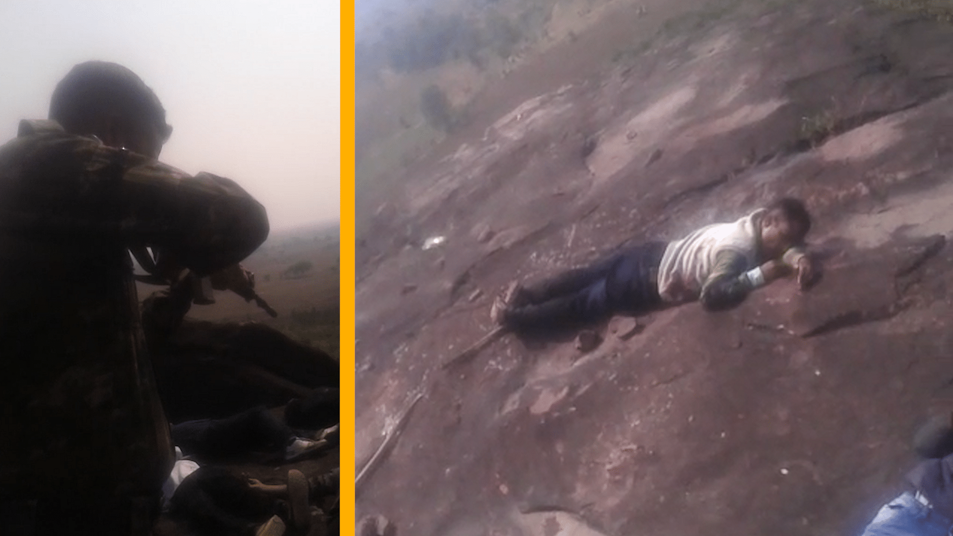 Stills from the  video which allegedly shows police firing at a SIMI suspect during the  encounter on the outskirts of Bhopal. (Photo: <b>The Quint</b>)