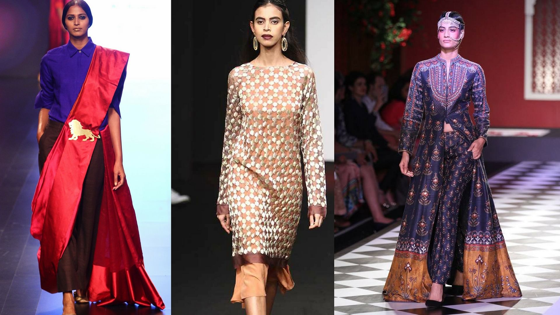 Designs by (from left) Payal Khandwala, Zoraya and Anita Dongre are adding an edge to traditional fashion this Diwali. (Photo courtesy: Elevate Promotions, Zoraya, <a href="https://www.facebook.com/anitadongre/photos/a.10157402113230413.1073741923.80633620412/10157402114070413/?type=3&amp;theater">Facebook/ AnitaDongre</a>)